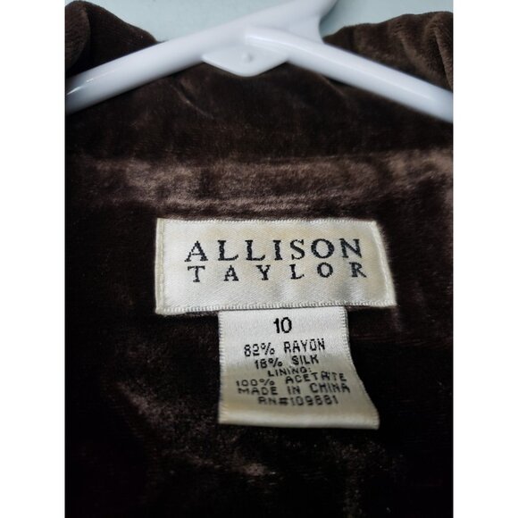 Allison Taylor Women 10 Blazer Velvet Brown Silk Blend Button Special Occasion - Picture 5 of 5